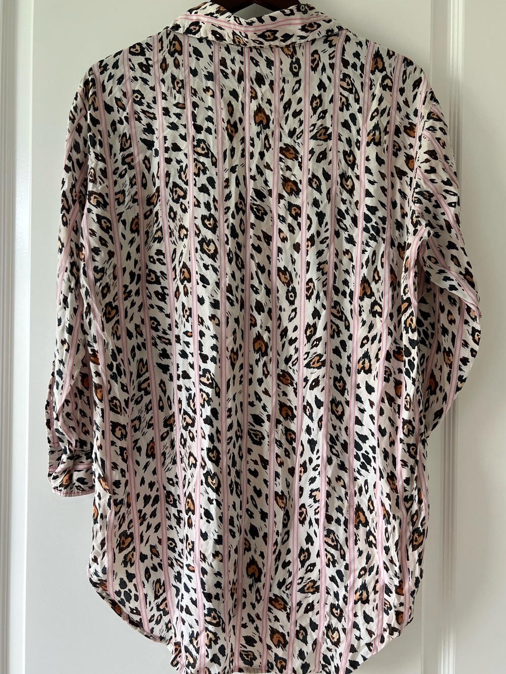 Victoria's Secret Pink Heart Leopard Striped Long Sleeve Sleep Shirt Womens Med - Picture 2 of 5